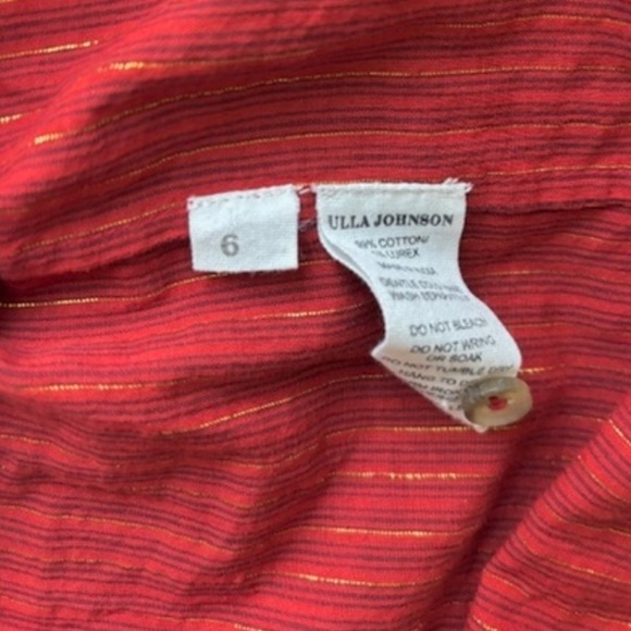 NWOT ULLA JOHNSON Metallic Cotton Long Sleeve Red Ruby Rory Dress Pockets Size 6 - Picture 13 of 14